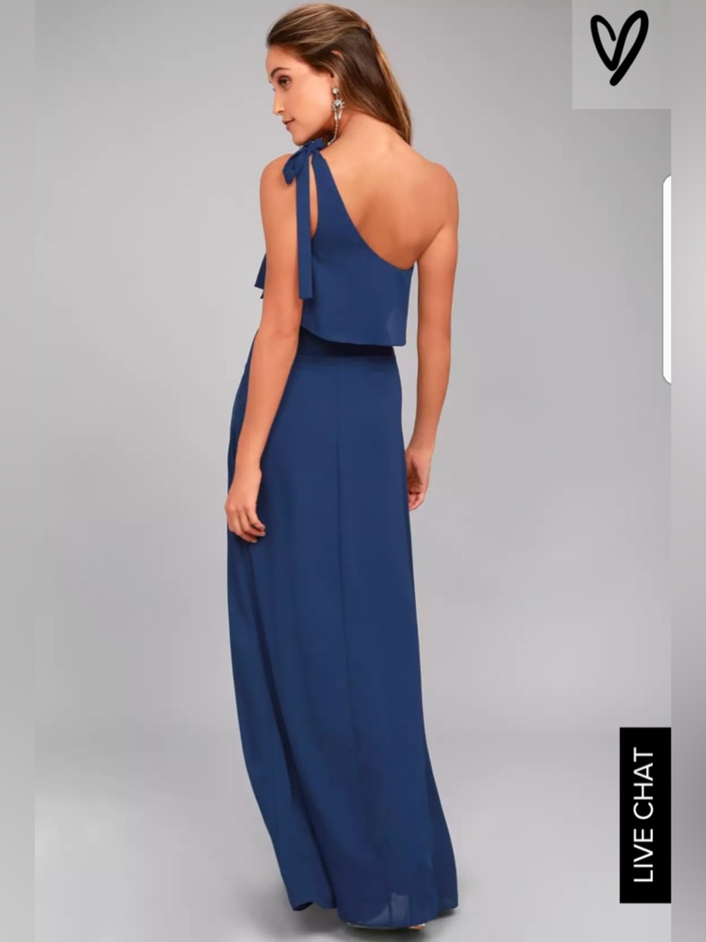 *NWT* Lulus one-shoulder navy blue maxi dress with tie strap (size small)